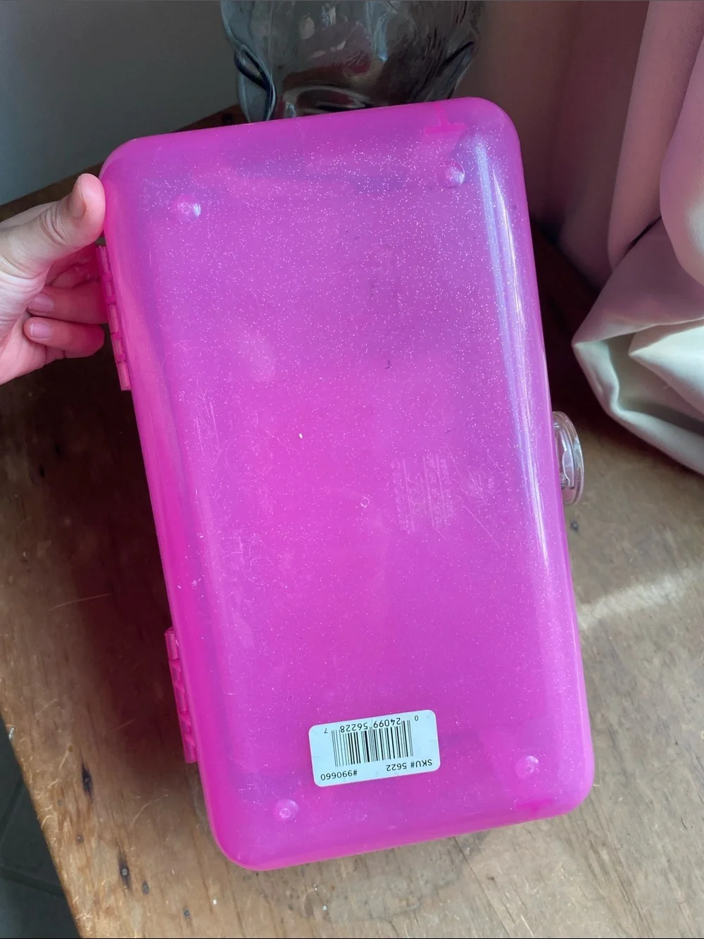 Pink Glitter Translucent Caboodle with Mirror Makeup Caddy Craft Caddy